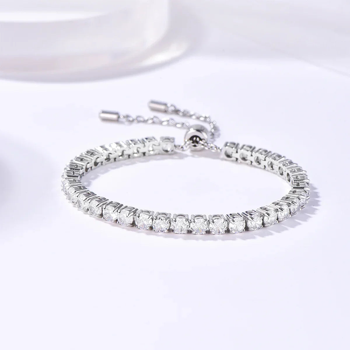 Elegant Sliver Bracelet With Sapphire White Gemstones.