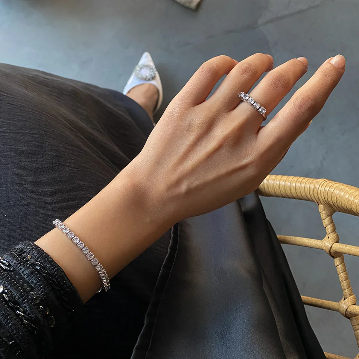 Elegant Sliver Bracelet With Sapphire White Gemstones.