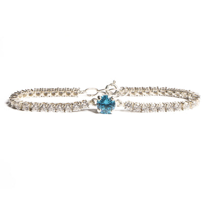 Elegant Silver Tennis Bracelet with Blue Crystal Centerpiece